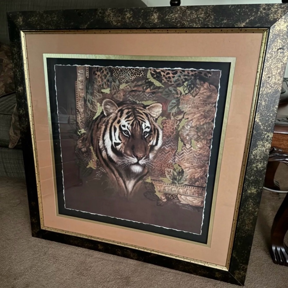 Home Interior Tiger Picture (large) with Black and Gold Frame